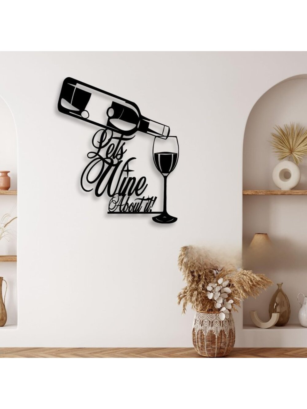 New Wine Bottle Glass Metal Wall Art Black Let's Drink Together Decor 13.77 in
